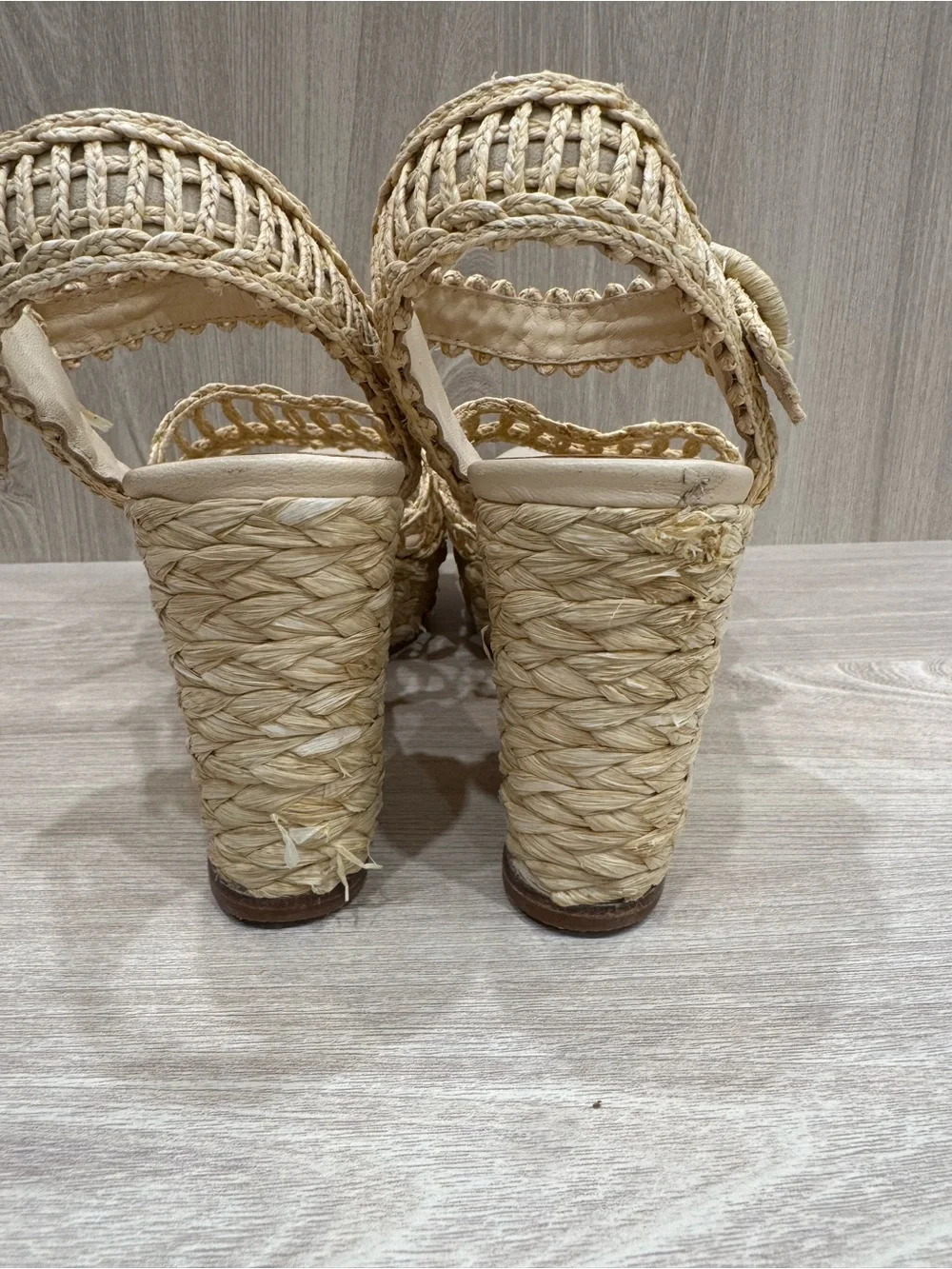 Paloma Barcelo Beige Woven Espadrille Wedge Sandals